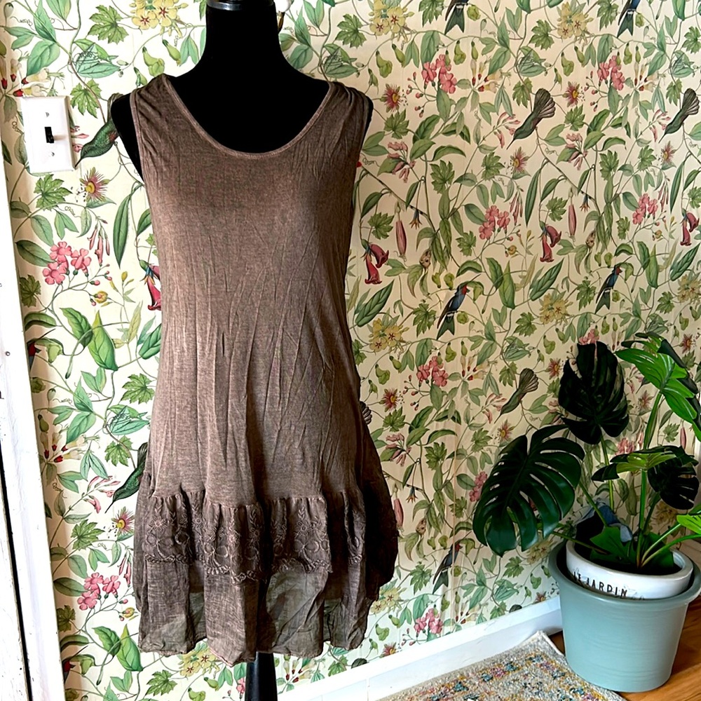 Vintage Brown Sheer Sleeveless Dress